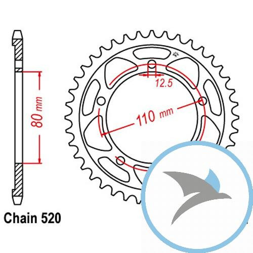 Kettenrad 42Z Teilung 520 Innendurchmesser 080 Lochkreis 110 - JTR2012.42