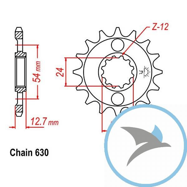 Ritzel 15Z Teilung 630 feinverzahnt Innendurchmesser 24/28.5 - JTF522.15