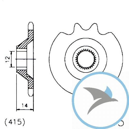 Ritzel 13Z Teilung 415 feinverzahnt Innendurchmesser 12/13