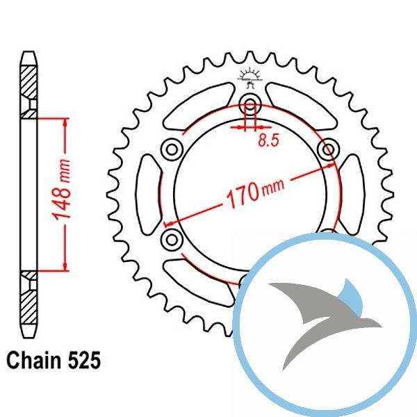 Kettenrad 47Z Teilung 525 Innendurchmesser 148 Lochkreis 170 - JTR1821.47