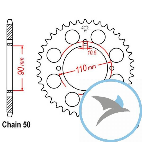 Kettenrad 38Z Teilung 530 Innendurchmesser 090 Lochkreis 110 - JTR840.38