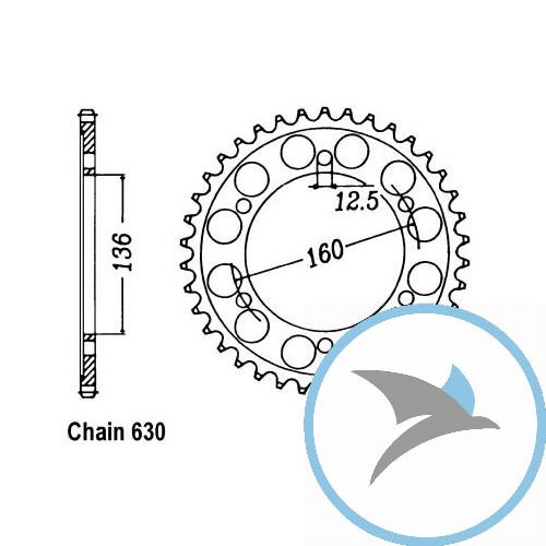 Kettenrad 40Z Teilung 630 Innendurchmesser 136 Lochkreis 160 - JTR506.40