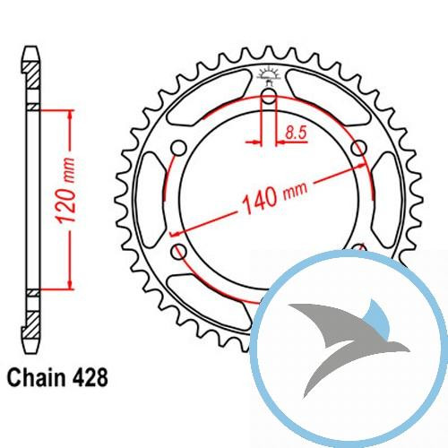 Kettenrad 50Z Teilung 428 Innendurchmesser 120 Lochkreis 140 - JTR1361.50