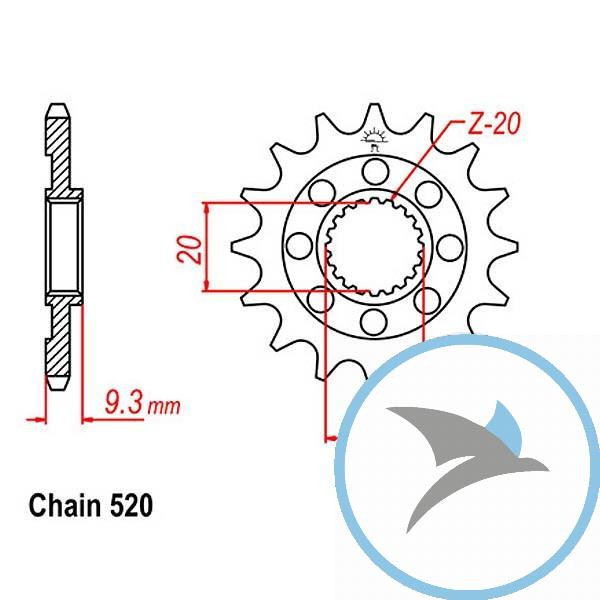 Racing-Ritzel 13Z Teilung 520 feinverzahnt Innendurchmesser 20/22 - JTF1446.13SC