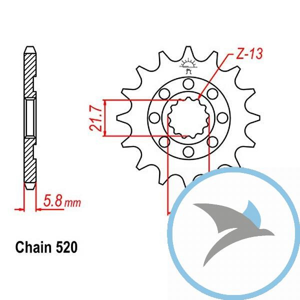 Racing-Ritzel 13Z Teilung 520 feinverzahnt Innendurchmesser 21.6/25 - JTF1565.13SC