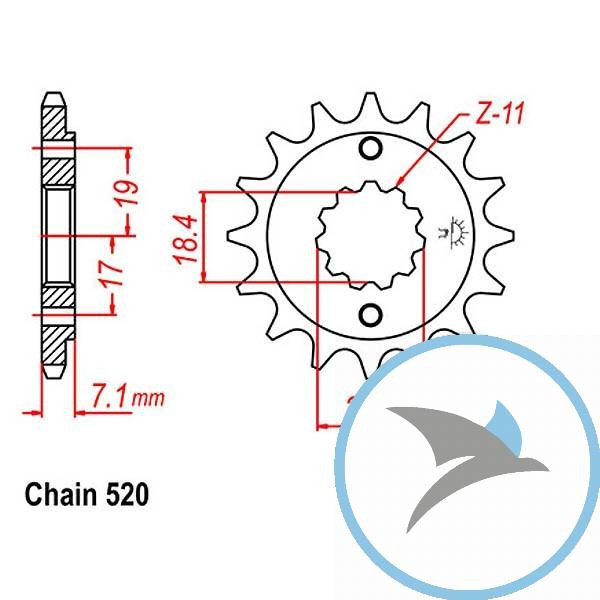 Ritzel 14Z Teilung 520 feinverzahnt Innendurchmesser 18.4/21.6 - JTF1321.14