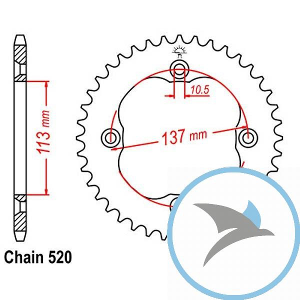 Kettenrad 38Z Teilung 520 Innendurchmesser 113 Lochkreis 137 - JTR1760.38