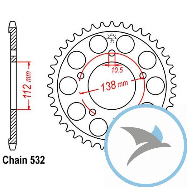 Kettenrad 48Z Teilung 532 Innendurchmesser 112 Lochkreis 138 - JTR1873.48