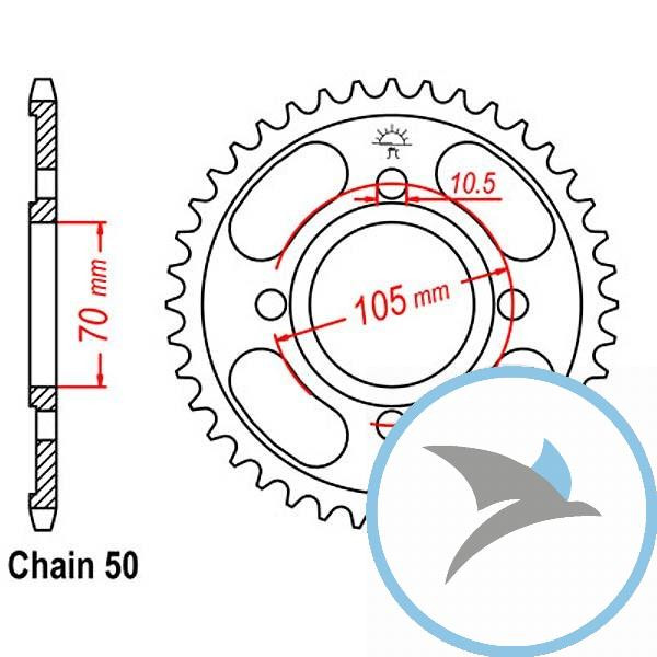 Kettenrad 38Z Teilung 530 Innendurchmesser 070 Lochkreis 105 - JTR278.38