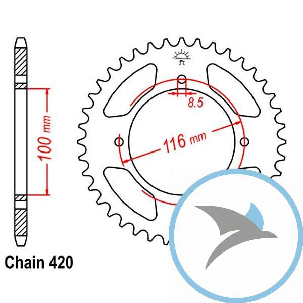 Kettenrad 54Z Teilung 420 Innendurchmesser 100 Lochkreis 116 - JTR461.54