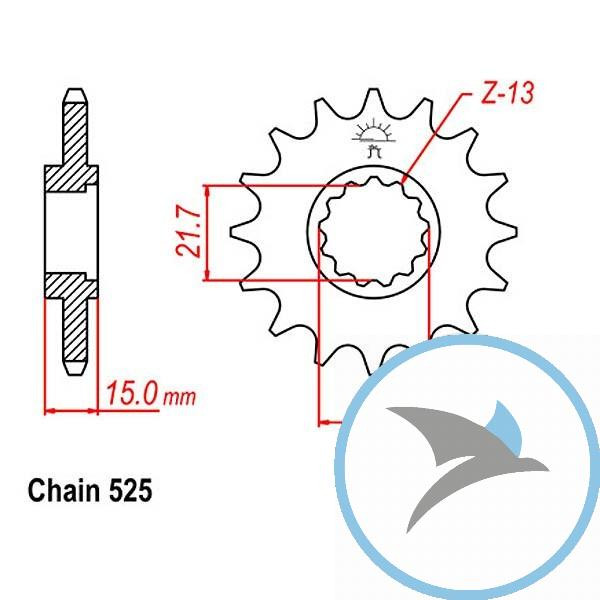 Ritzel 15Z Teilung 525 feinverzahnt Innendurchmesser 21.6/25 - JTF1515.15