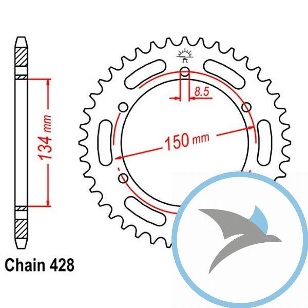 Kettenrad 48Z Teilung 428 Innendurchmesser 134 Lochkreis 150 - JTR463.48