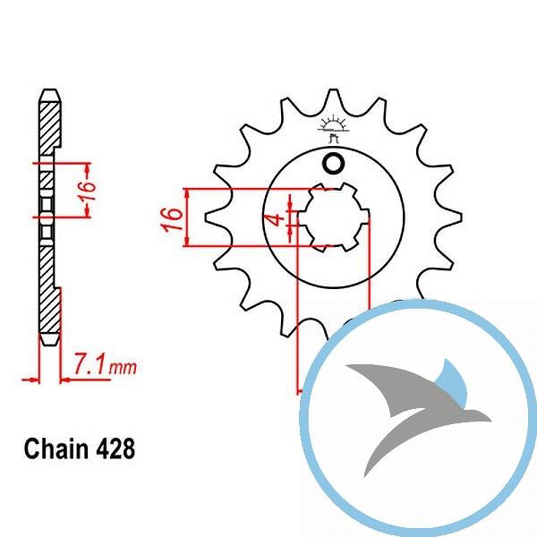 Ritzel 13Z Teilung 428 grobverzahnt 6 Innendurchmesser 16/20 - JTF555.13