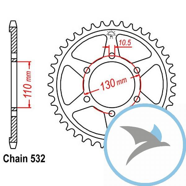 Kettenrad 48Z Teilung 532 Innendurchmesser 110 Lochkreis 130 - JTR1875.48