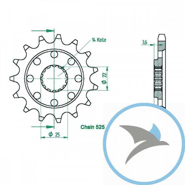 Racing-Ritzel 15Z Teilung 525