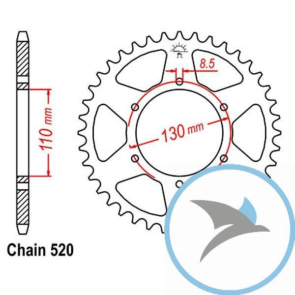 Kettenrad 45Z Teilung 520 Innendurchmesser 110 Lochkreis 130 - JTR1977.45