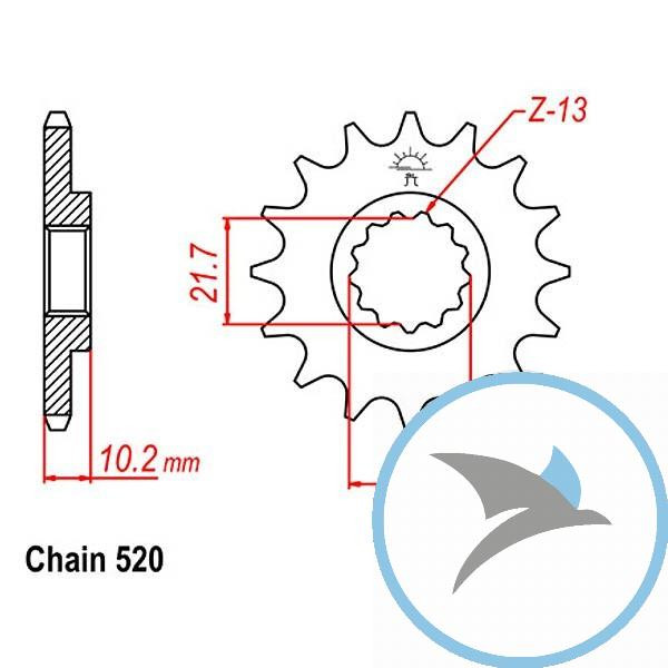 Ritzel 12Z Teilung 520 feinverzahnt Innendurchmesser 22/25 - JTF1503.12