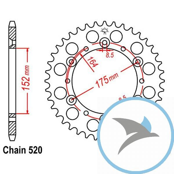 Kettenrad 43Z Teilung 520 Innendurchmesser 152 Lochkreis 175 - JTR853.43