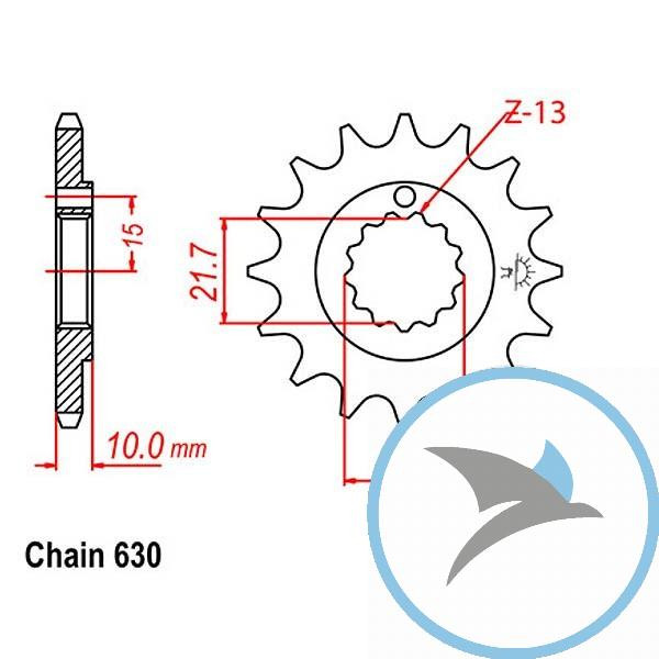 Ritzel 15Z Teilung 630 feinverzahnt Innendurchmesser 21.6/25 - JTF521.15