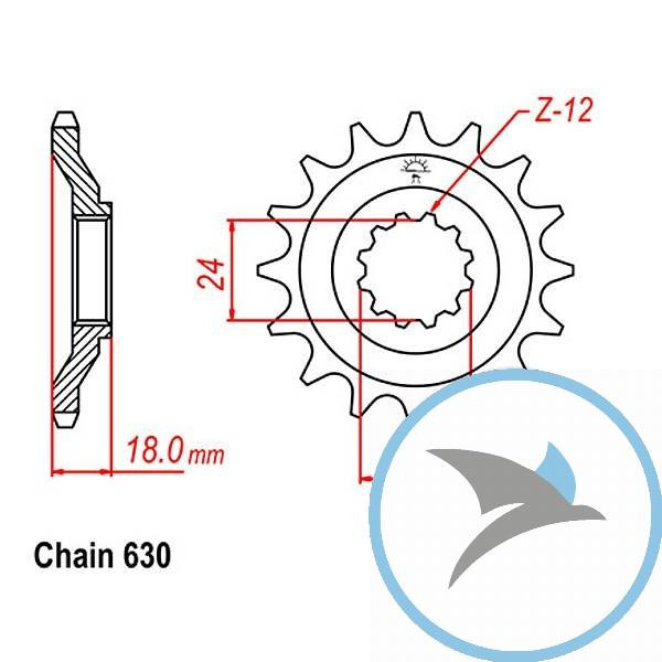 Ritzel 15Z Teilung 630 feinverzahnt Innendurchmesser 24/28.5 - JTF523.15