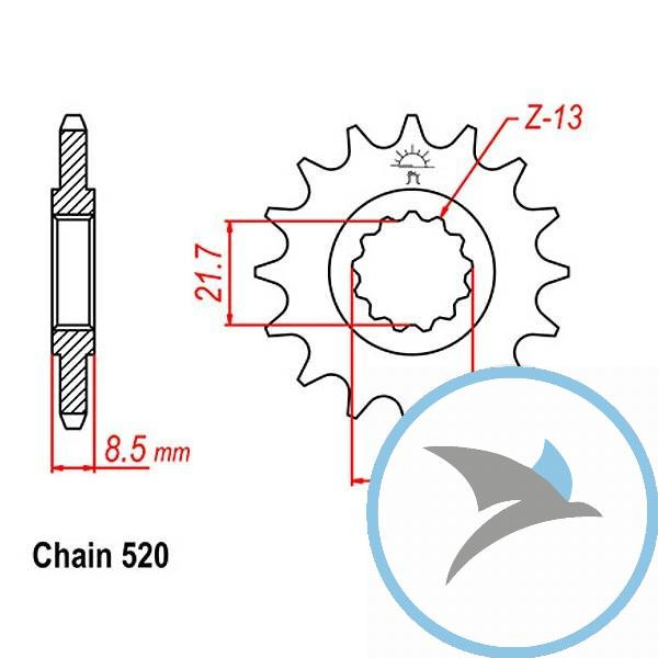 Ritzel 16Z Teilung 520 feinverzahnt Innendurchmesser 21.6/25 - JTF578.16