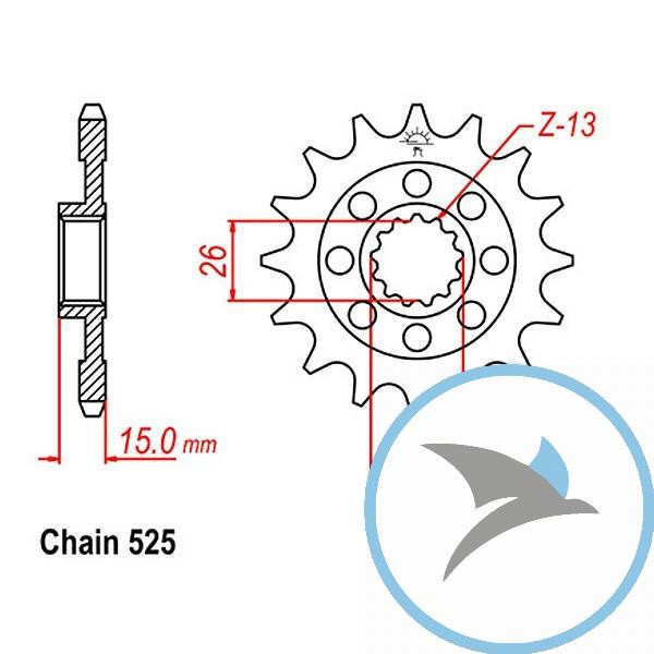 Racing-Ritzel 17Z Teilung 525 feinverzahnt Innendurchmesser 26/30 - JTF404.17