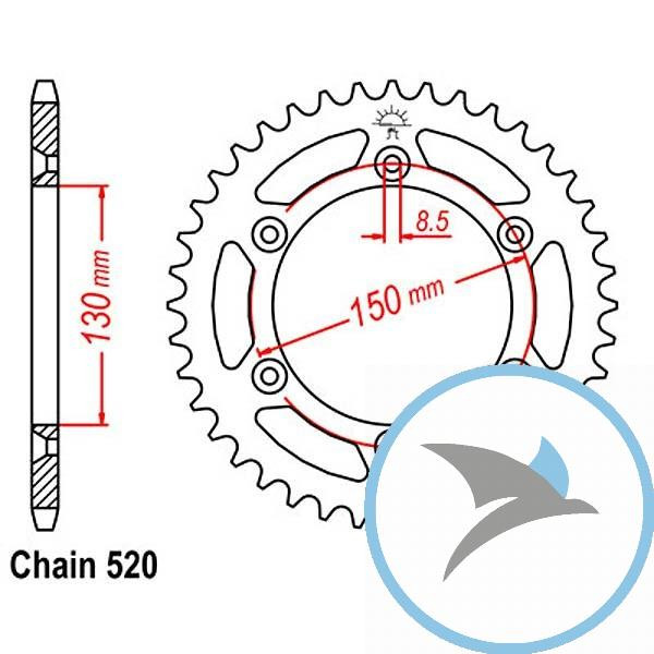 Kettenrad 49Z Teilung 520 Innendurchmesser 130 Lochkreis 150 - JTR251.49