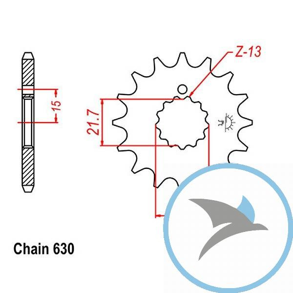 Ritzel 14Z Teilung 630 feinverzahnt Innendurchmesser 21.6/25 - JTF518.14