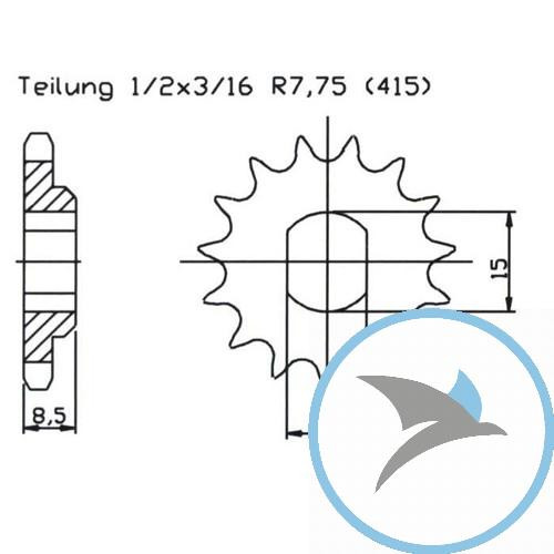 Ritzel 10Z Teilung 415 LANGLOCH 12.2/15