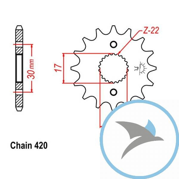 Ritzel 13Z Teilung 420 feinverzahnt Innendurchmesser 15.5/17 - JTF1256.13