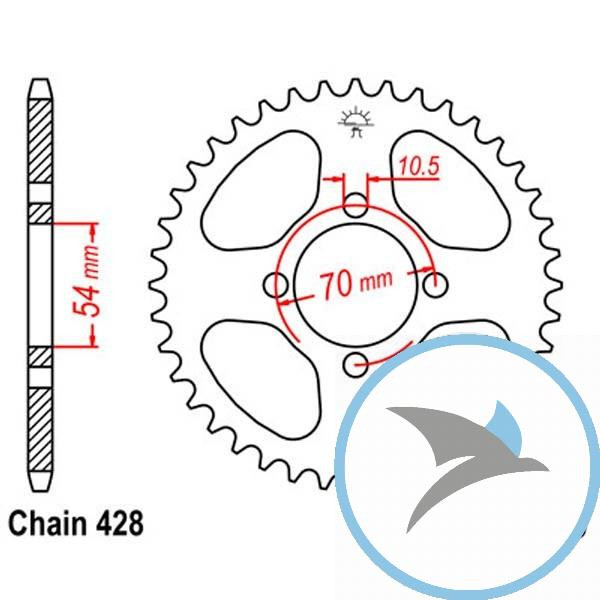 Kettenrad 42Z Teilung 428 Innendurchmesser 054 Lochkreis 070 - JTR1206.42