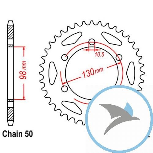 Kettenrad 47Z Teilung 530 Innendurchmesser 098 Lochkreis 130 - JTR482.47