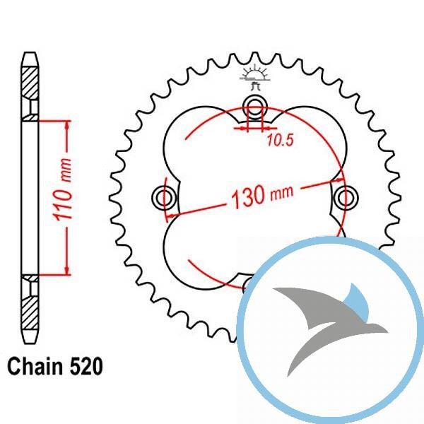 Kettenrad 37Z Teilung 520 Innendurchmesser 110 Lochkreis 130 - JTR1350.37