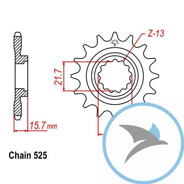 Ritzel 15Z Teilung 525 feinverzahnt Innendurchmesser 22/25 - JTF1535.15