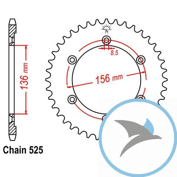 Kettenrad 42Z Teilung 525 Innendurchmesser 136 Lochkreis 156 - JTR1791.42