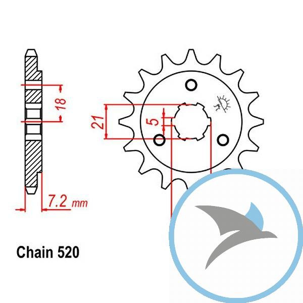 Ritzel 16Z Teilung 520 grobverzahnt 5 Innendurchmesser 21/25 - JTF437.16