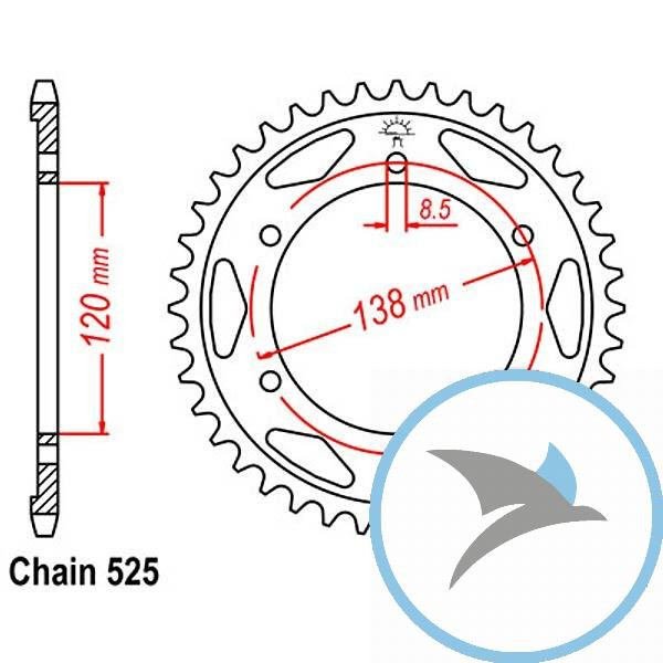 Kettenrad 38Z Teilung 525 Innendurchmesser 120 Lochkreis 138 - JTR312.38