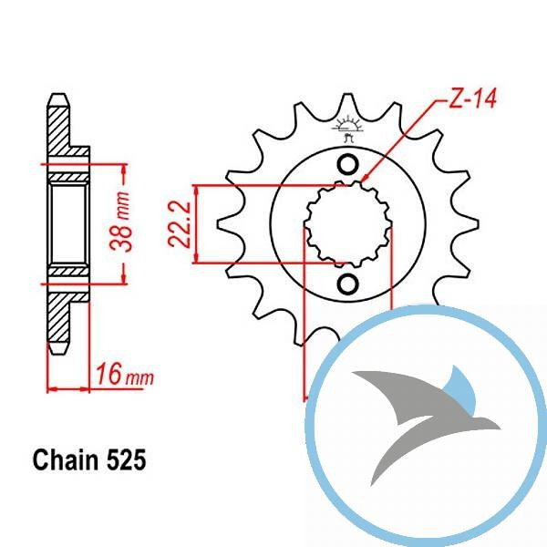 Ritzel 15Z Teilung 525 feinverzahnt Innendurchmesser 22/25 - JTF740.15