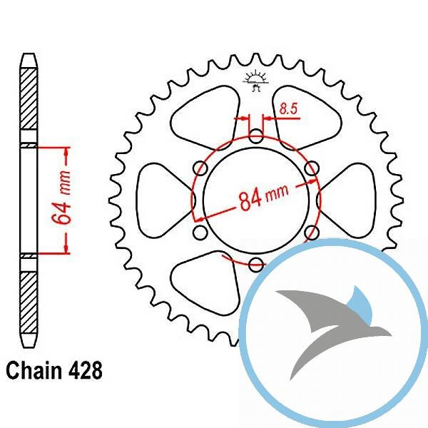 Kettenrad 54Z Teilung 428 Innendurchmesser 064 Lochkreis 084 - JTR809.54