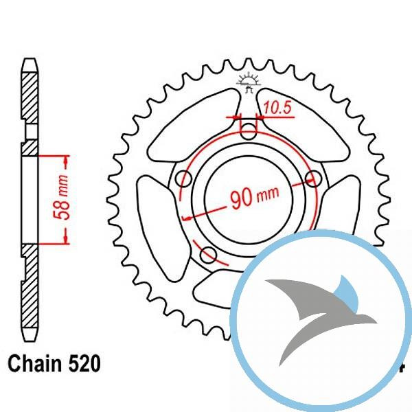 Kettenrad 36Z Teilung 520 Innendurchmesser 058 Lochkreis 090 - JTR604.36
