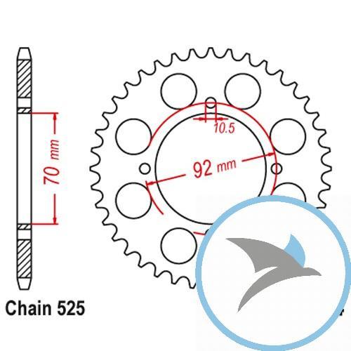 Kettenrad 48Z Teilung 525 Innendurchmesser 070 Lochkreis 092 - JTR474.48